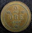 Sweden Oscar II Copper 1889 2 Ore KM# 746  (23 131) Uncertified