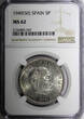 5 Pesetas SPAIN Francisco Franco Nickel 1949 (50)  NGC MS62 KM# 778 (047)