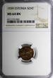 1 Sent ESTONIA Bronze 1939  NGC MS64 BN 1 YEAR TYPE Thick Planchet KM# 19.1 (20)