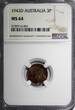 3 Pence AUSTRALIA Silver 1943-D  Threepence NGC MS64 Rainbow Toned KM# 37 (041)