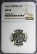 United Kingdom 6 Pence Great Britain George VI Silver 1942  NGC AU58 KM# 852 (034)