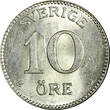 10 Öre SWEDEN Gustaf V Silver 1918 W  Light Toned UNC KM# 780 (22 137) unz