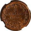 1/6 Skilling SWEDEN Oscar I Copper 1851  Banco NGC MS64 RB TOP GRADED KM# 656 (3)