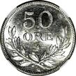 SWEDEN Gustaf V Silver 1939 G 50 Ore NGC MS62 KM# 788 (138)