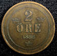 Sweden Oscar II Copper 1888 2 Ore KM# 746  (23 130) Uncertified