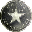 10 Shillings Ghana Silver Proof 1958  NGC PF62 Mintage-11,000 Independence KM# 7 PP