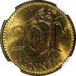20 Pennia Finland Aluminum-Bronze 1968 S  NGC MS66 TOP GRADED KM# 47 (7)