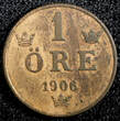 1906 Öre 1906 SWEDEN Oscar II Bronze  KM# 768 (22 977) Uncertified