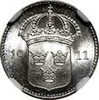 Sweden Gustaf V (1908-1950) Silver 1911 W 10 Ore NGC MS64 GEM BU KM# 780 (023)