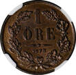 Bronze SWEDEN Oscar II (1872-1907)  1873 L.A. 1 Ore NGC MS64 BN KM# 728 (066)