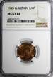 United Kingdom 1943 Farthing 1943 Great Britain George VI Bronze  NGC MS63 RB KM# 843 (121)