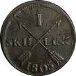 1 SKILLING SWEDEN Gustaf IV 1805  OVERSTRUCK ON 2 ORE (1743-1768) KM# 566(15 068) Uncertified