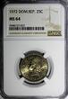 25 Centavos DOMINICAN REPUBLIC 1972  NGC MS64 GEM Mintage-800,000 KM# 20a.1 (027)