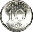 SWEDEN Gustaf V Silver 1941-G 10 Ore NGC MS63 WWII Issue Light Toned KM# 780 (9)