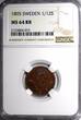 1/12 Skilling SWEDEN Gustaf IV Copper 1805  NGC MS64 RB TOP GRADED KM# 563 (075)