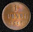 1 Penni FINLAND Nicholas II Copper 1916  Last Year Type UNC Toned KM# 13 (27 724) unz