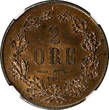 2 Öre Sweden Carl XV Bronze 1861  NGC MS64 BN NICE TONED TOP GRADED BY NGC KM#706