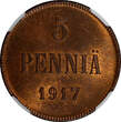 5 Pennia 1917 Finland Russian Tsar Nicolas II (1895-1917) 1917  NGC UNC DET. KM#15 (3) NGC unz DET