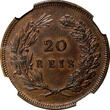 20 Reis Portugal Carlos I BRONZE 1891  NGC AU DETAILS FIRST YEAR TYPE KM# 533 (4)