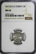 2 Kurush Turkey Mehmed V Silver AH1327//3 (1911)  NGC MS62 Toned KM# 749 (052)