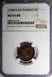 5 Centesimi San Marino Bronze 1938 R  NGC MS65 RB Mintage-200,000 KM# 12 (19)