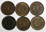 1 Rappen 1919- 1936 Switzerland Bronze LOT OF 6 COINS 1919-1936  KM# 3.2 (15 629) Uncertified