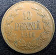 Finland Nicholas II Copper 1914 10 Penniä Mintage-605,000 KM# 14 (23 035) Uncertified