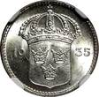 10 Öre SWEDEN Gustaf V Silver 1935 G  NGC MS64 KM# 780 (003)