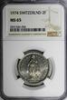2 Francs Switzerland 1974  NGC MS65 GEM BU BETTER DATE KM# 21a.1 (056)