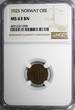 Bronze Norway Haakon VII  1925 1 Ore NGC MS63 BN BETTER DATE KM# 367 (098)