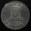 5 Dinara Yugoslavia Zinc 1945  WWII Issue 26.5mm 1 Year Type UNC KM# 28 (24 521) unz