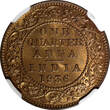 1/4 Anna India-British George V Bronze 1936 (B)  NGC MS66 RB GEM BU KM# 512 (19)