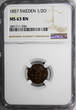 Bronze SWEDEN Oscar I  1857 1/2 Ore NGC MS63 BN BROWN KM# 686 (036)