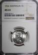 1 Shilling Australia Elizabeth II Silver 1954  NGC MS63 KM# 53 (017)