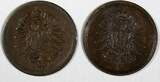 1 Pfennig Germany - Empire Wilhelm I Copper LOT OF 2 COINS 1876 D  KM# 1 (657) Uncertified