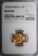 1/2 Cent Rhodesia Bronze 1970  NGC MS65 RD FULL RED KM# 9 (005)