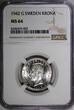 1 Krona SWEDEN Gustaf V Silver 1942 G  NGC MS64 KEY DATE RARE KM# 786.2 (002)