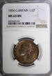 United Kingdom 1/2 Penny Great Britain Victoria Copper 1854  NGC MS63 BN Nice Toned KM#726 (21)
