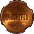 1 Penni Finland Russian Tsar Nicolas II 1913  NGC MS63 RB RED KM# 13 (159)