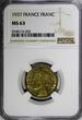 1 Franc France Aluminum-Bronze 1937  NGC MS63 KM# 885 (002)