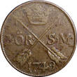 SWEDEN Frederick I 1749 2 Ore,S.M Low Mintage:313,000 Avesta Mint. KM#437 (516) Uncertified