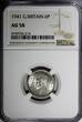 United Kingdom 6 Pence GREAT BRITAIN George VI Silver 1941  NGC AU58 KM# 852 (214)