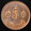 FINLAND Copper 1935 5 Penniä UNC KM# 22 (24 004) unz