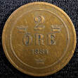 Sweden Oscar II Copper 1884 2 Ore KM# 746  (23 124) Uncertified