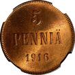 5 Pennia Finland Russian Tsar Nicolas II (1895-1917) 1916  NGC MS63 RB KM# 15 (0)