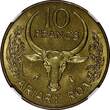 10 Francs Madagascar Aluminium-Bronze 1972  NGC MS65 TOP GRADED KM# 11 (014)