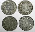 20 Rappen Switzerland LOT OF 4 COINS 1884-1908 (B)  HELVETICA VF-XF KM# 29(044) Uncertified
