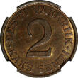 2 Senti ESTONIA Bronze 1934  NGC MS63 BN 1 YEAR TYPE NICE TONED KM# 15 (147)