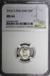 25 Pennia Finland Nicholas II Silver 1916 S  NGC MS64 GEM BU KM #6.2 (007)