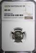5 Rappen SWITZERLAND Nickel 1937  NGC MS66 GEM BU Toned KM# 26b (035)